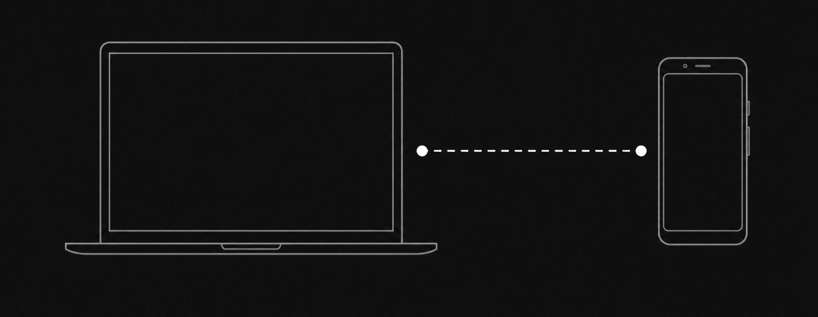 A Mac and an Android phone joined by a direct dashed link, with nothing in between.